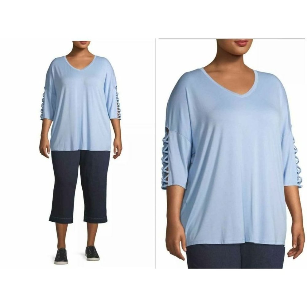 Women's Plus Size Top Blouse, Terra & Sky Blue Yonder Plus Size Top, 0X, 1X, 2X